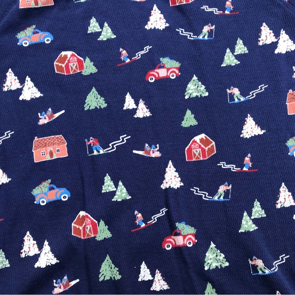 2/$10 NEW Ladies M TRUE CRAFT Blue Tree Farm Holiday Printed Waffle Thermal Top - Picture 3 of 7